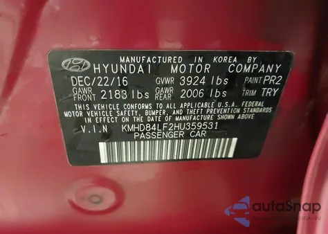 2017 Hyundai Elantra Limited из США, поврежденный, VIN KMHD84LF2HU359531